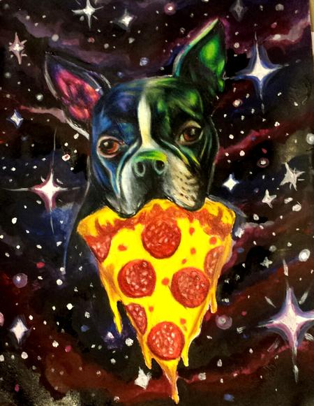 Haley Adams - Roxy the pizza terrier painting/color pencil